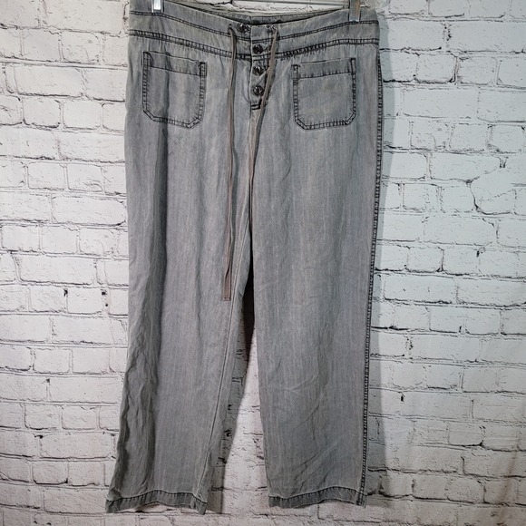 Sundance Pants - Sundance Pants Womens P6 Grey Good Tencel Wide Leg Button Fly Herringbone P6